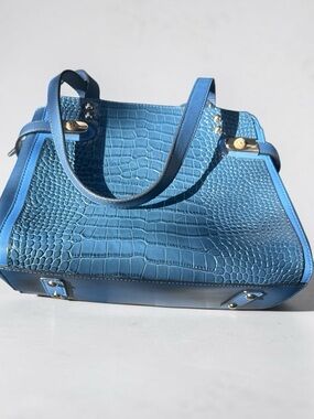MC Marc Chantal Blue Croc-Embossed Tote Shoulder Bag